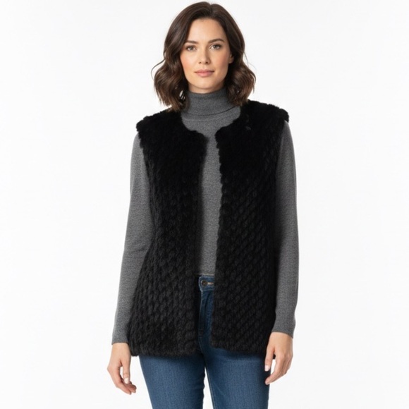 Linda Richards Luxury Jackets & Blazers - Linda Richards Luxury Rabbit Fur Knit Vest XL Black Open Front